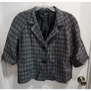 Talbots Women's 3/4 Sleeve Blazer Jacket Plaid Linen Blend Lined Sz 16P Petite